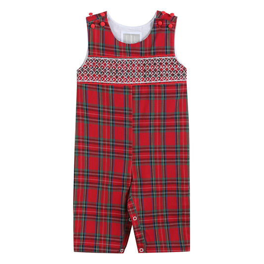 Red and Green Christmas Plaid Smocked Overalls