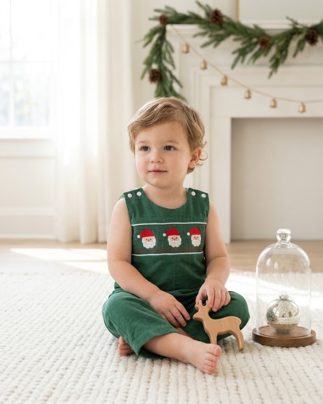Green Corduroy Santa Smocked Longall