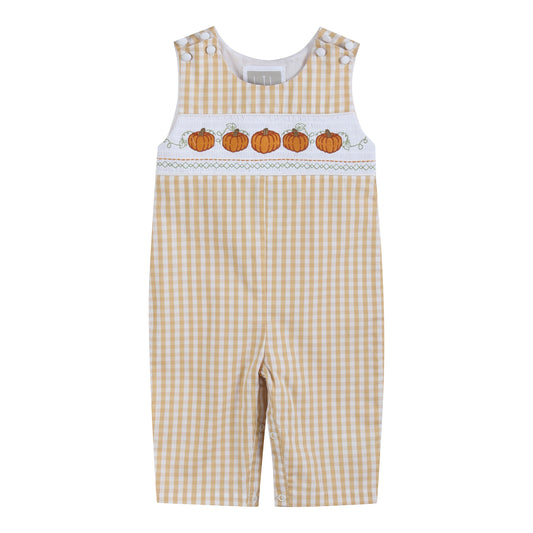 Light Brown Gingham Pumpkin Vine Overalls