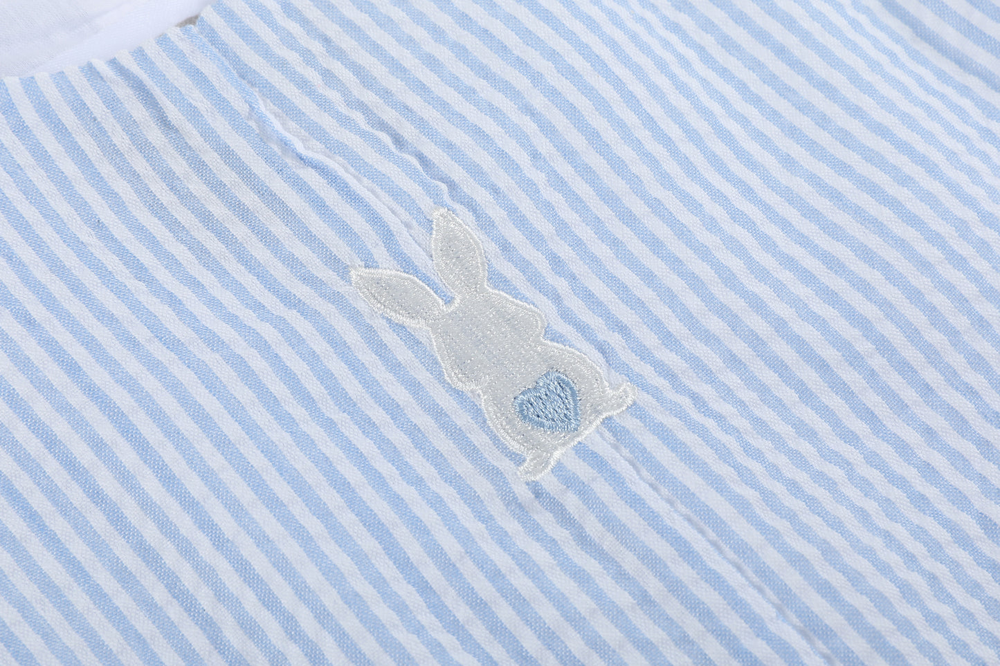 Light Blue Seersucker Easter Bunny Overalls