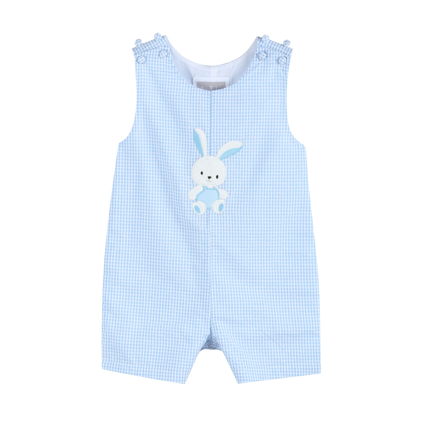 Light Blue Gingham Easter Bunny Applique Shortalls