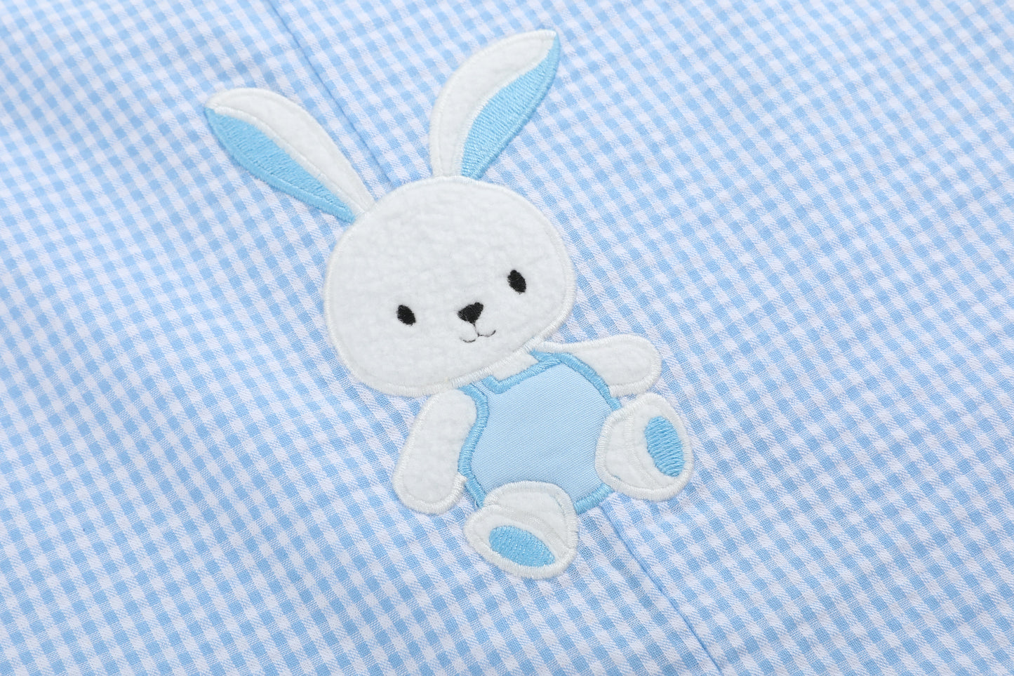 Light Blue Gingham Easter Bunny Applique Shortalls