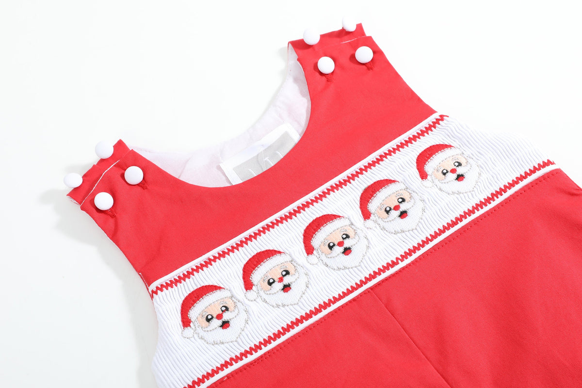 Santa Red Smocked Overalls