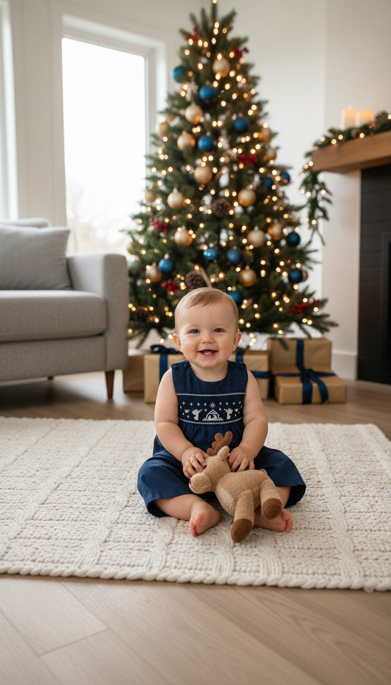 Blue Nativity Smocked Overalls