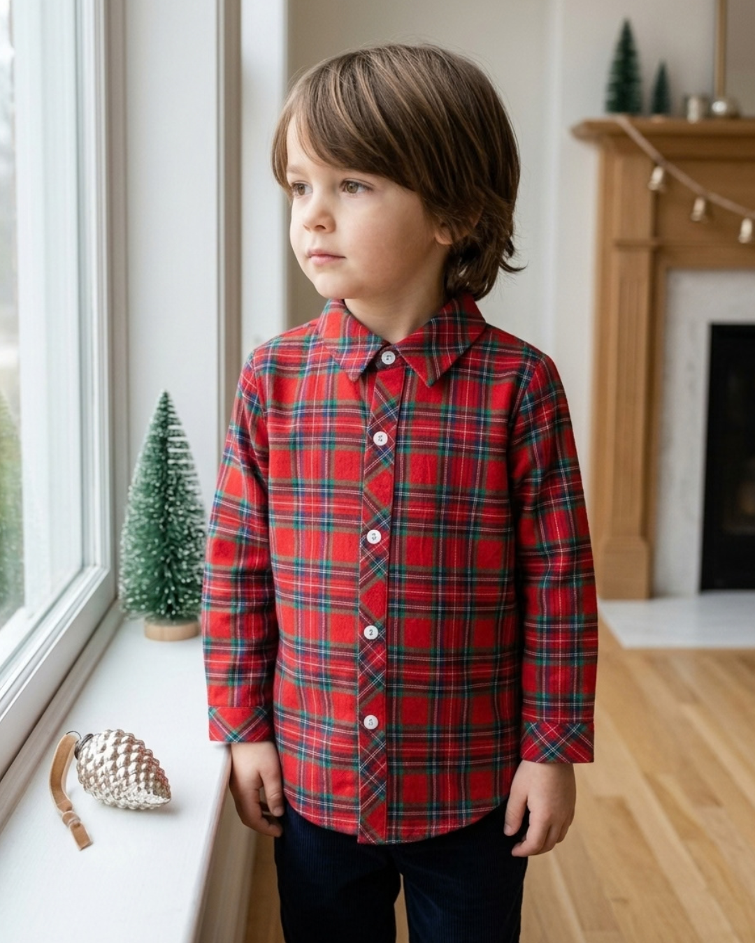 Red & Green Tartan Button-Up Dress Shirt