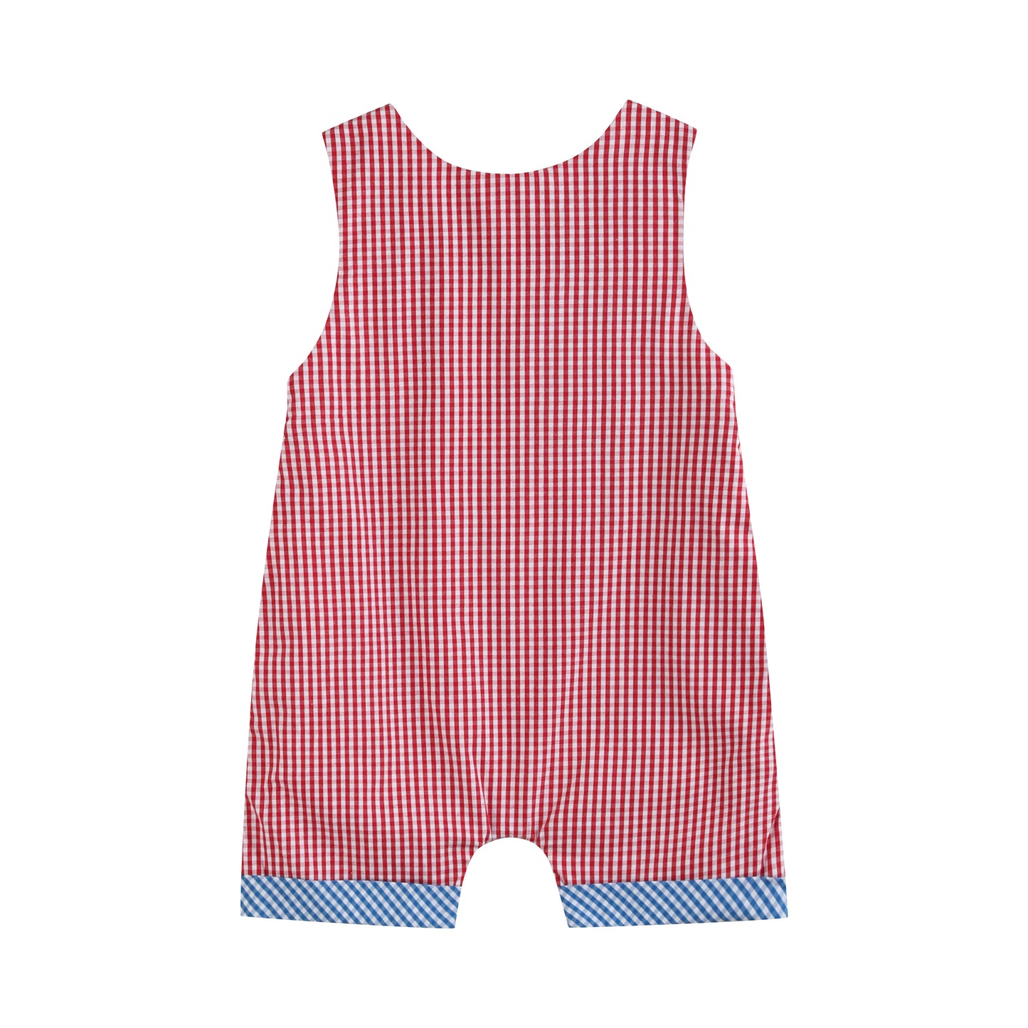 Red Gingham and Blue Baseball Smocked Shortalls