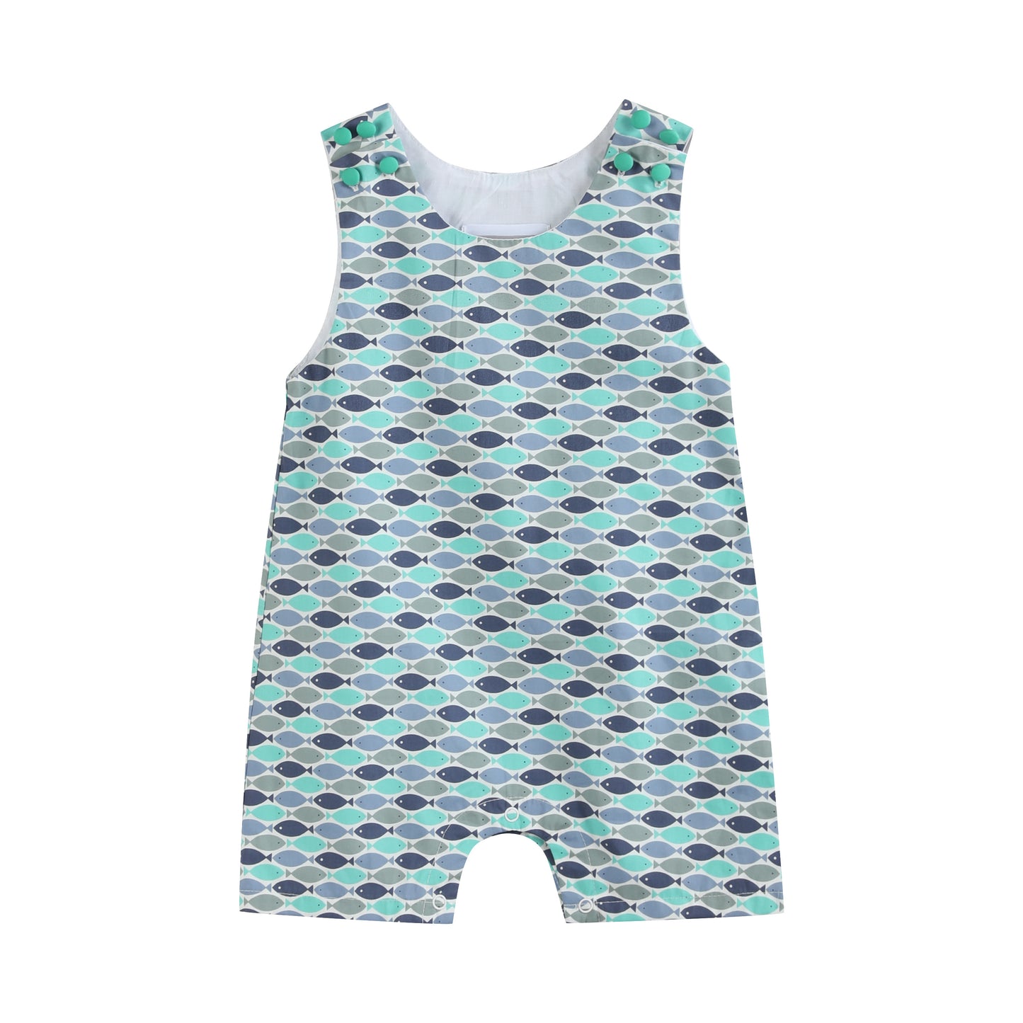 Blue Green Fish Print Shortalls