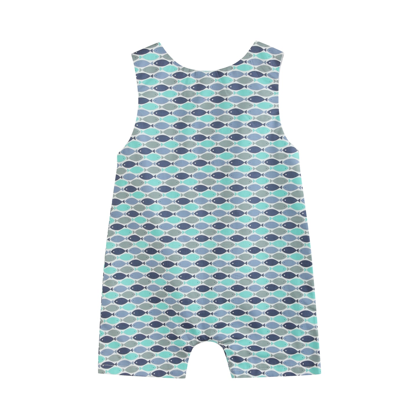 Blue Green Fish Print Shortalls