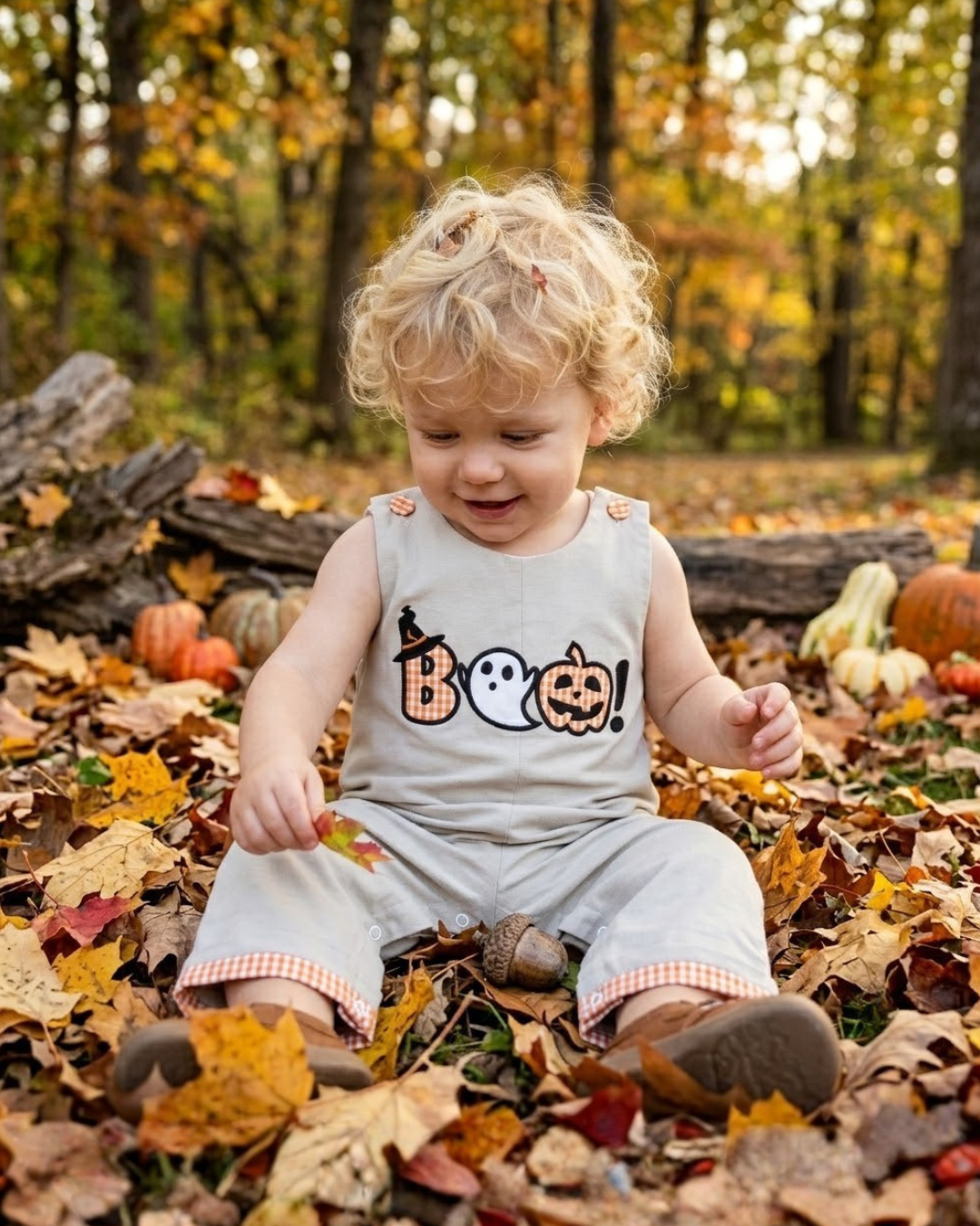 Gray Boo Applique Overalls