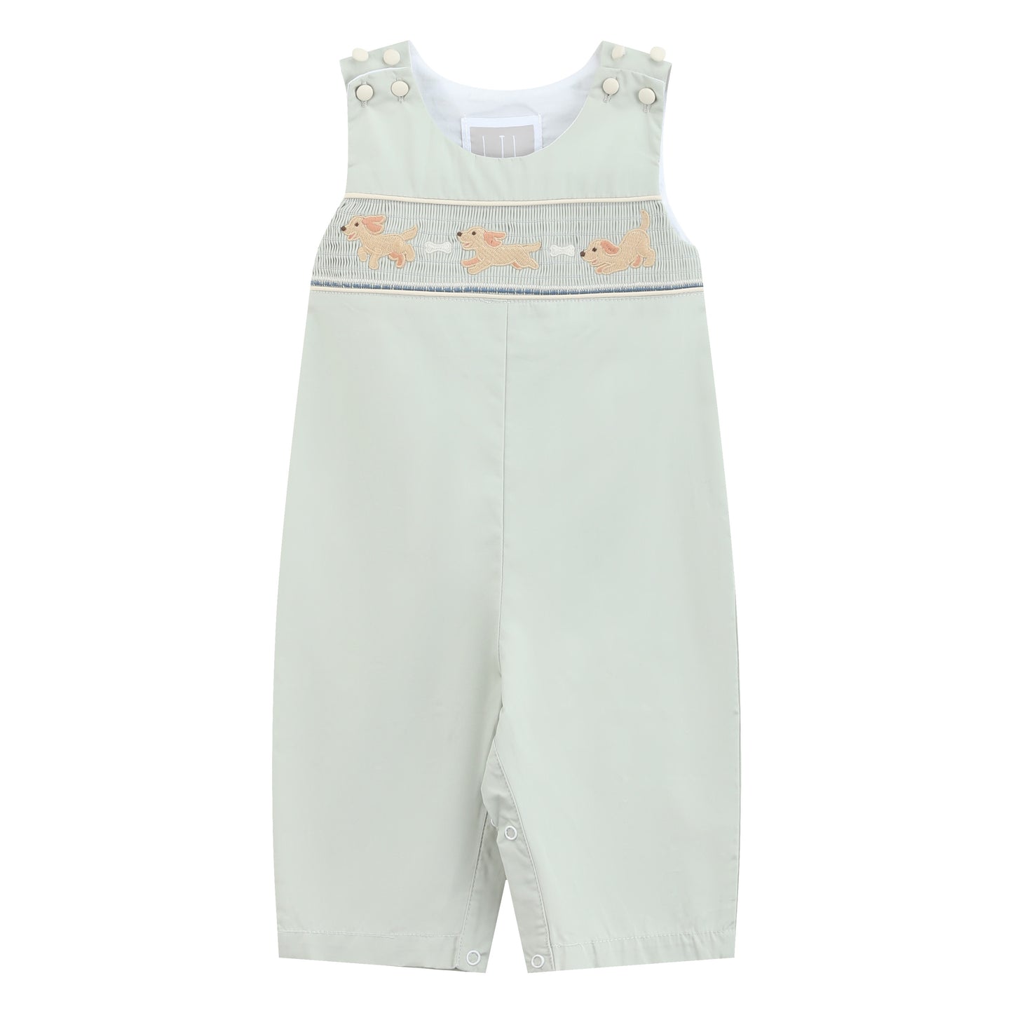 Sage Green Puppy Dog Smocked Longalls