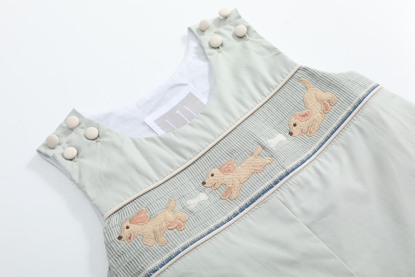 Sage Green Puppy Dog Smocked Longalls