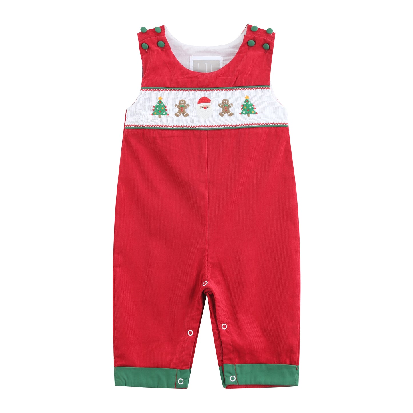 Red Corduroy Christmas Smocked Longalls
