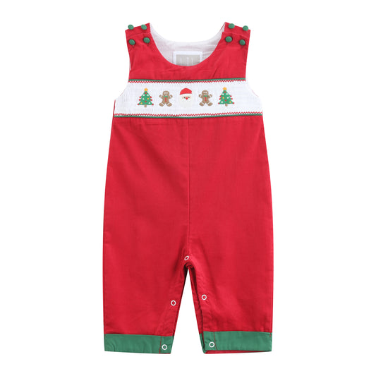 Red Corduroy Christmas Smocked Longalls