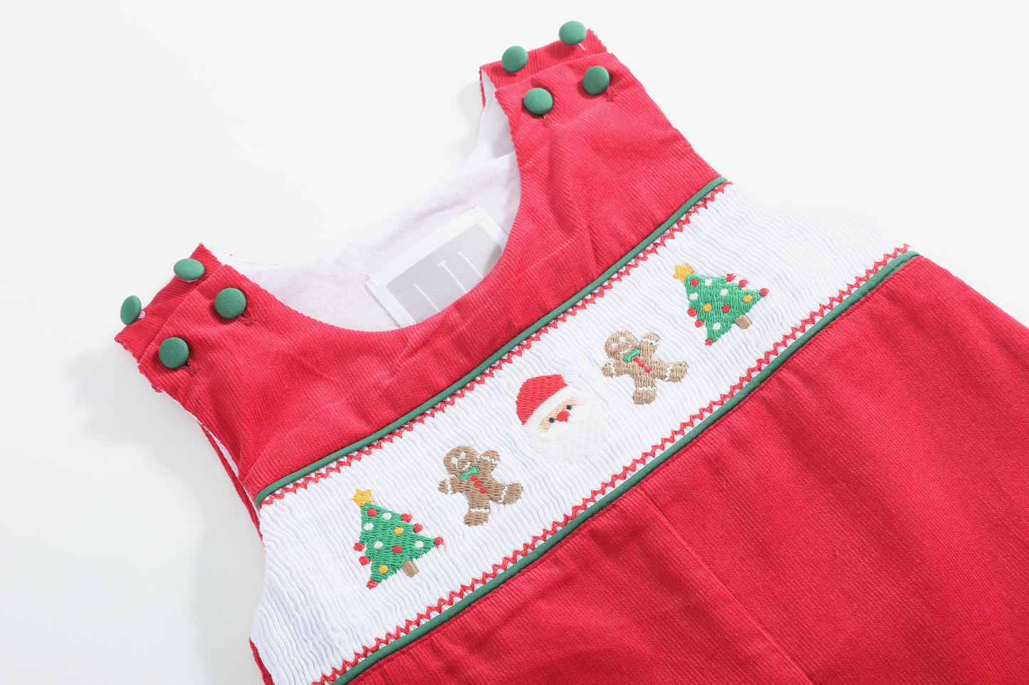 Red Corduroy Christmas Smocked Longalls