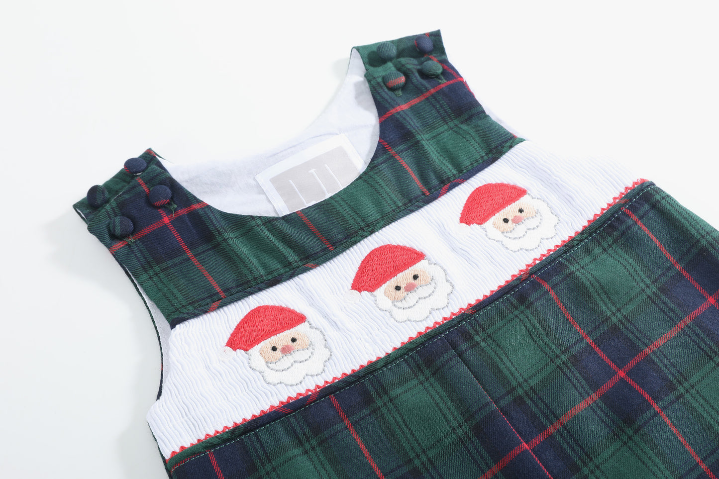 Blue, Green Red Plaid Christmas Santa Smocked Longalls