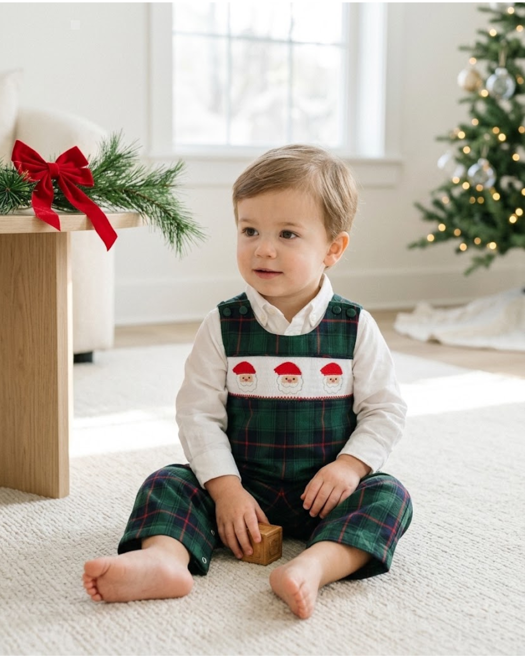 Blue, Green Red Plaid Christmas Santa Smocked Longalls