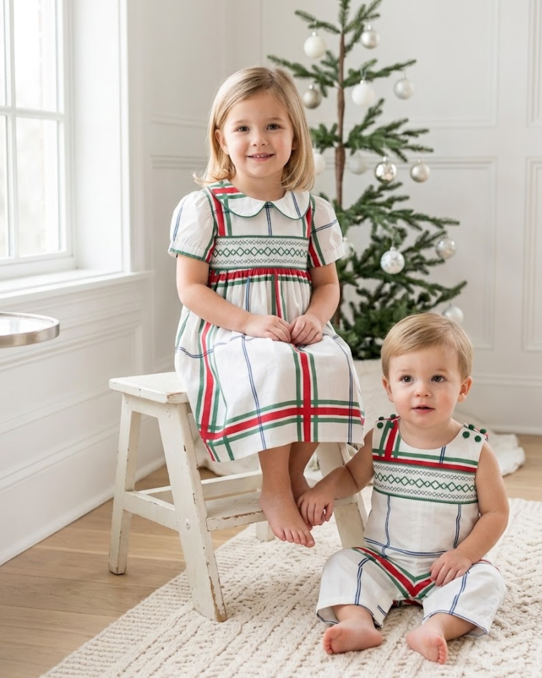 Christmas Plaid Smocked Collar Dress