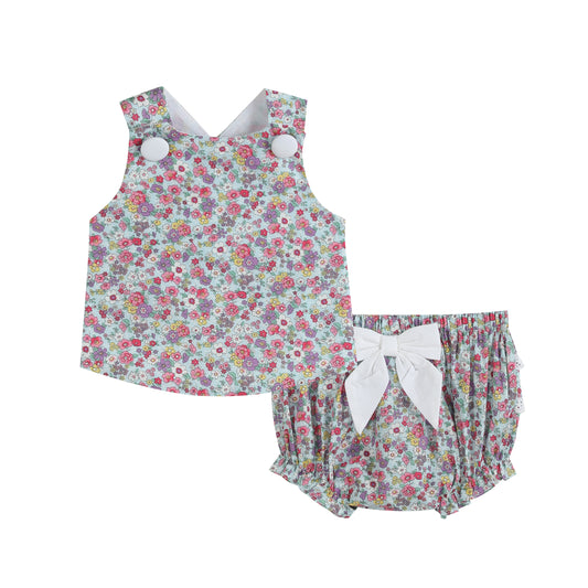Blue Floral Print Top and Bloomer Set