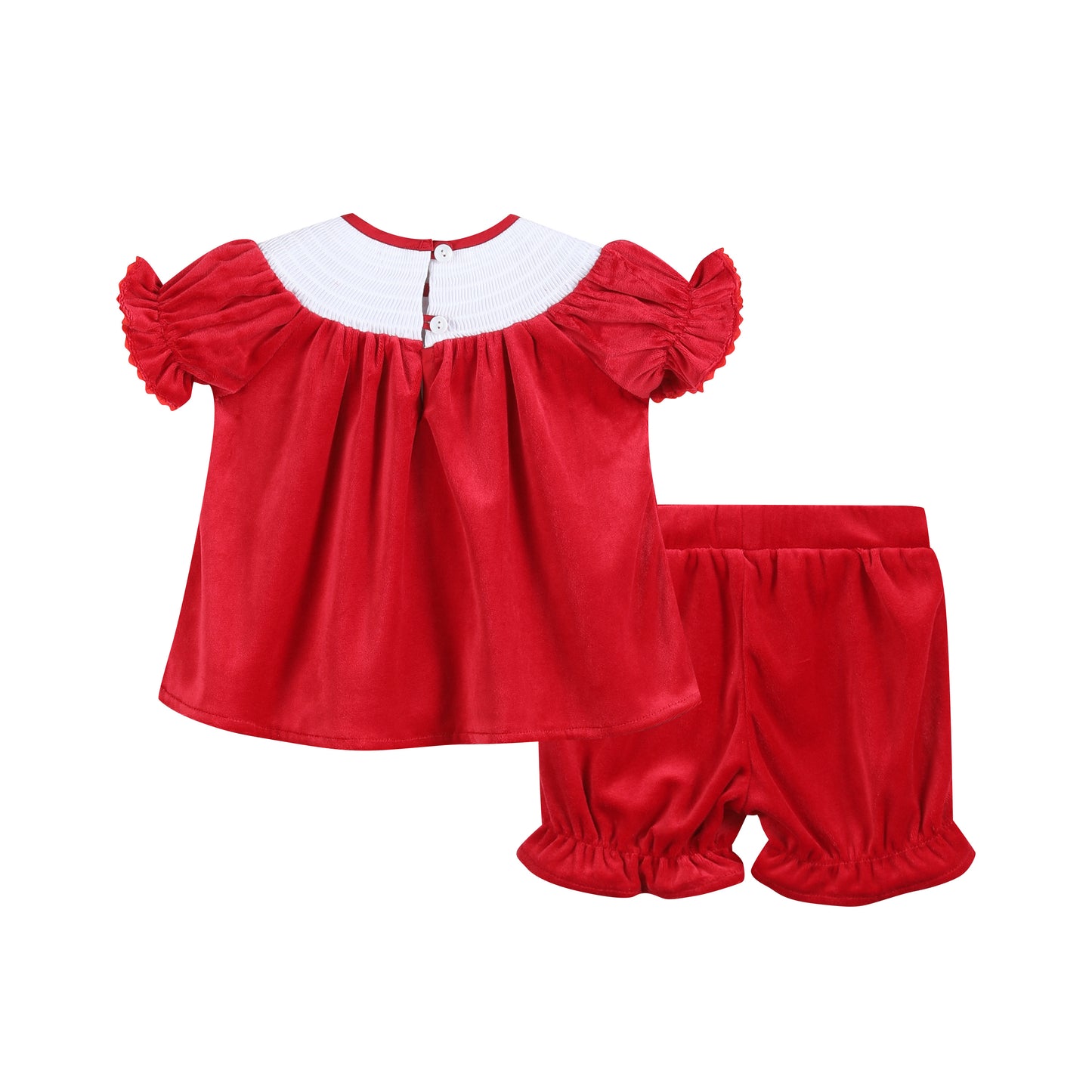 Red Velvet Christmas Smocked Dress and Bloomers Set