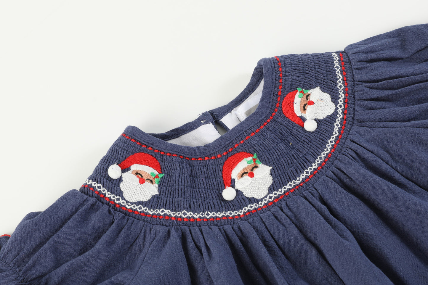 Navy Blue Santa Smocked Dress and Bloomers Set