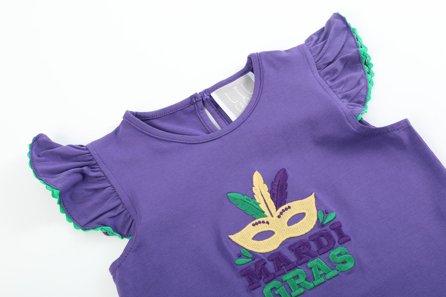 Purple Mardi Gras Applique Ruffle Shirt