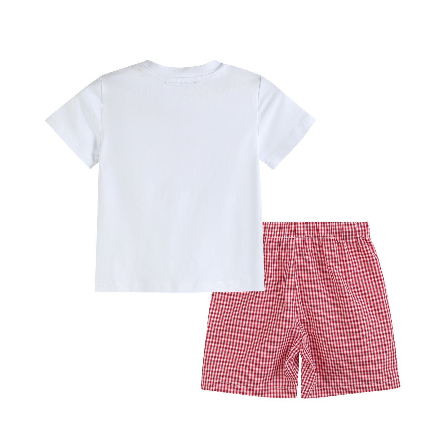 White 'ABC' Embroidered Apple Smocked Crewneck Tee & Red Gingham Shorts