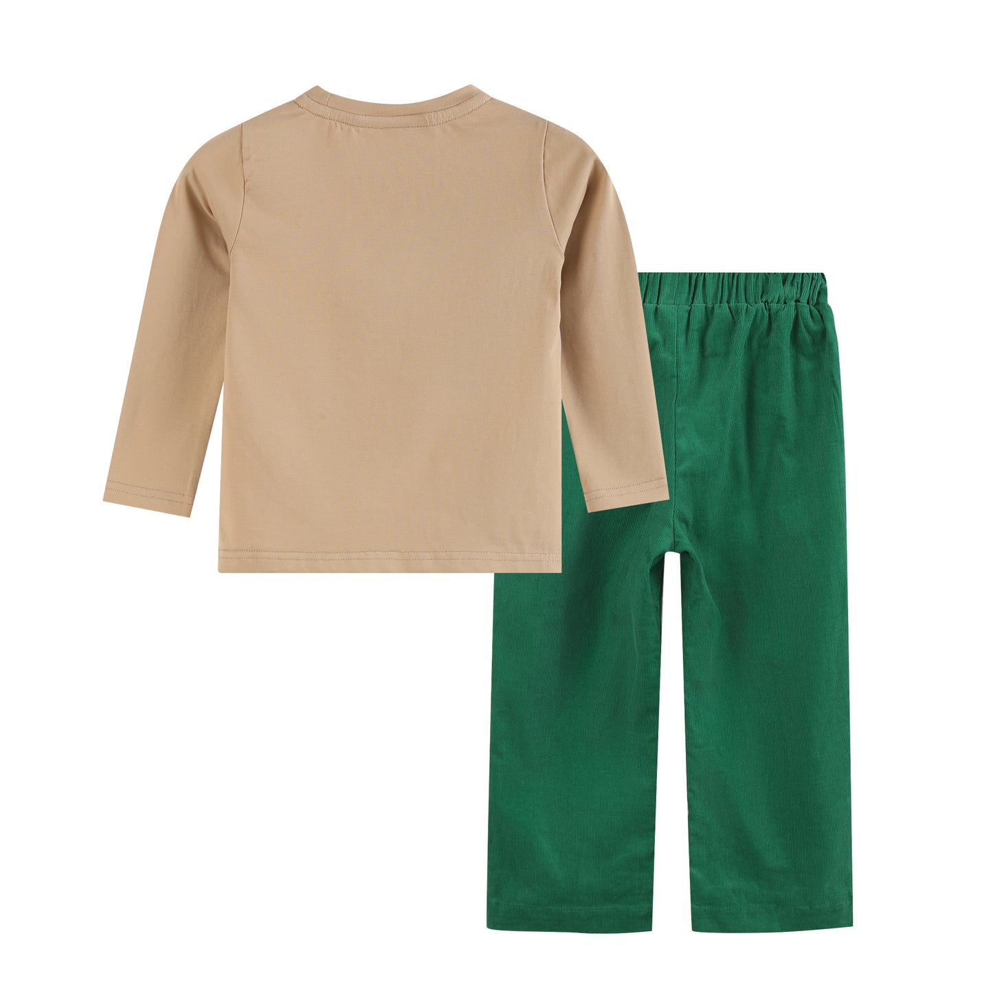 Light Brown Christmas Smocked Shirt and Green Corduroy Pants Set