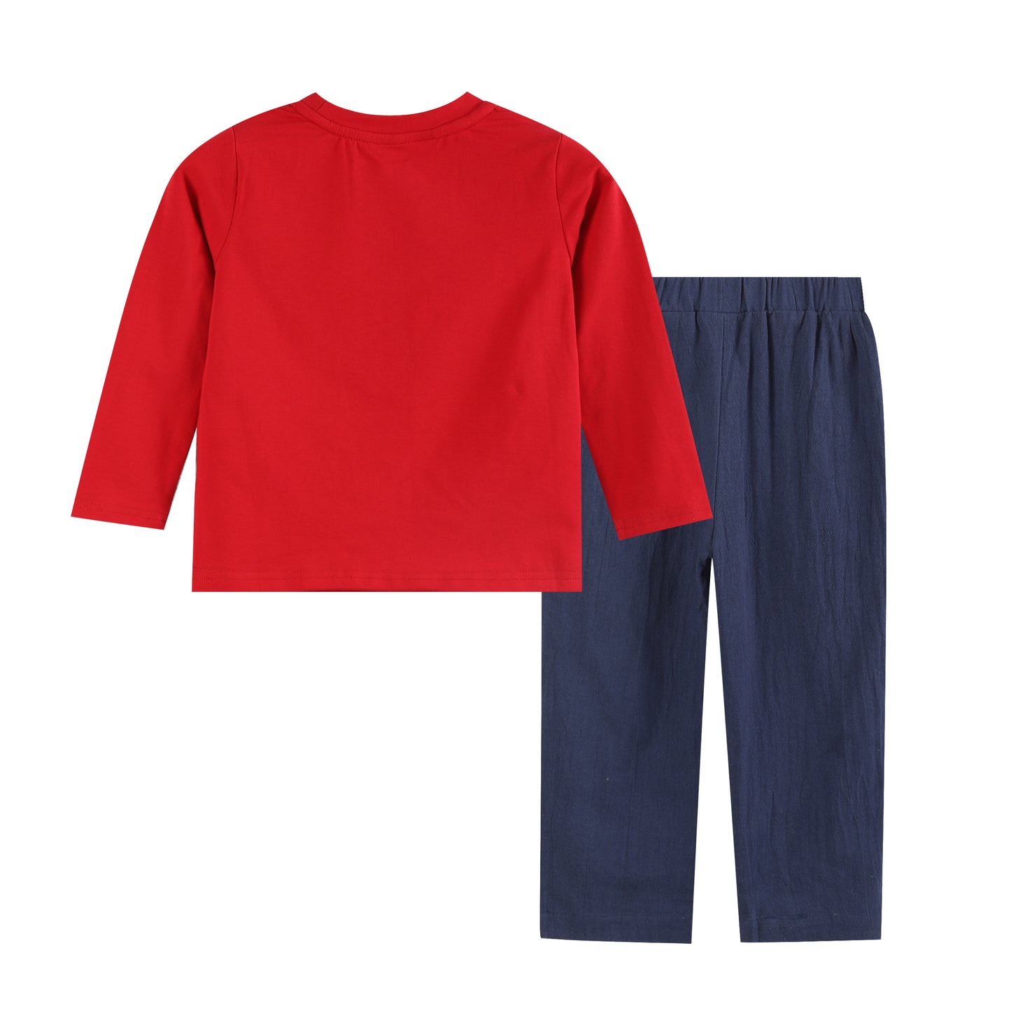 Red Santa Smocked Shirt and Navy Pants Set