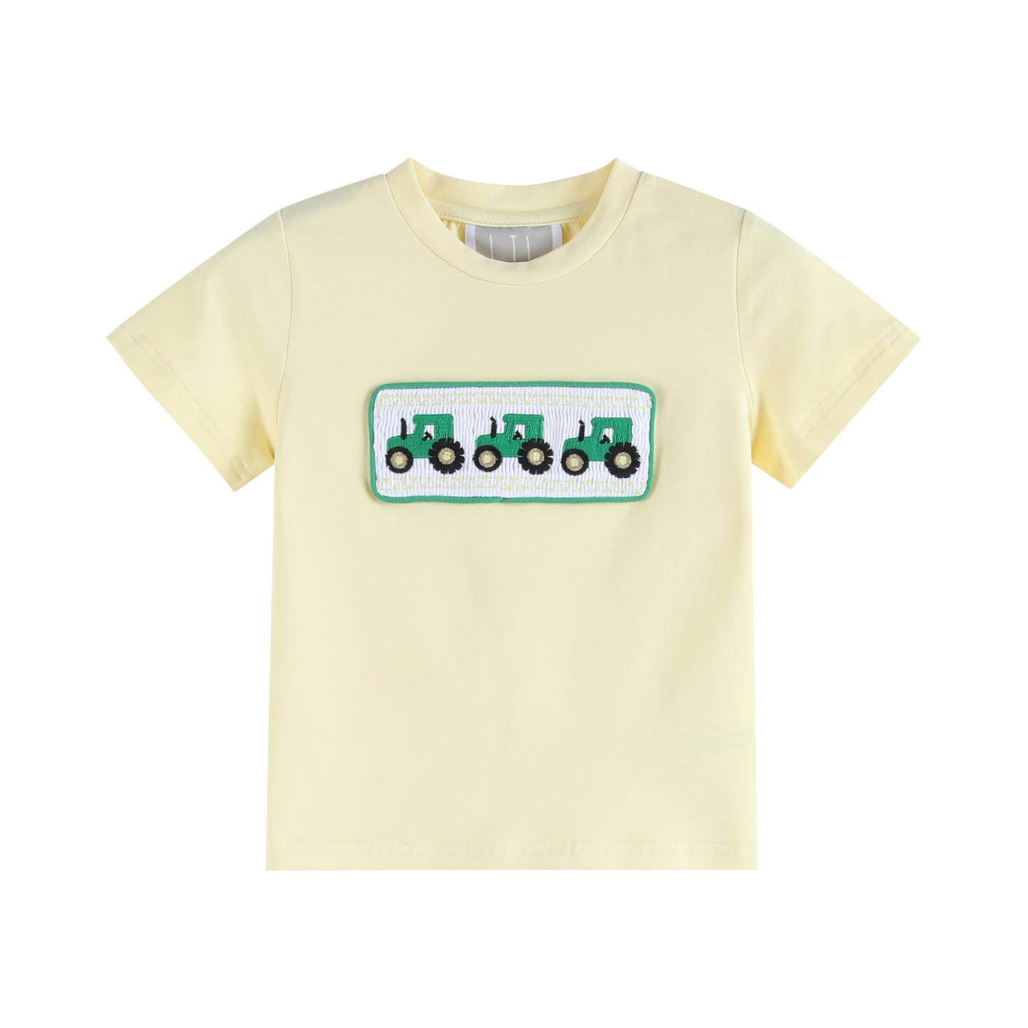 Green Tractor Smocked T-Shirt and Gray Gingham Shorts Set