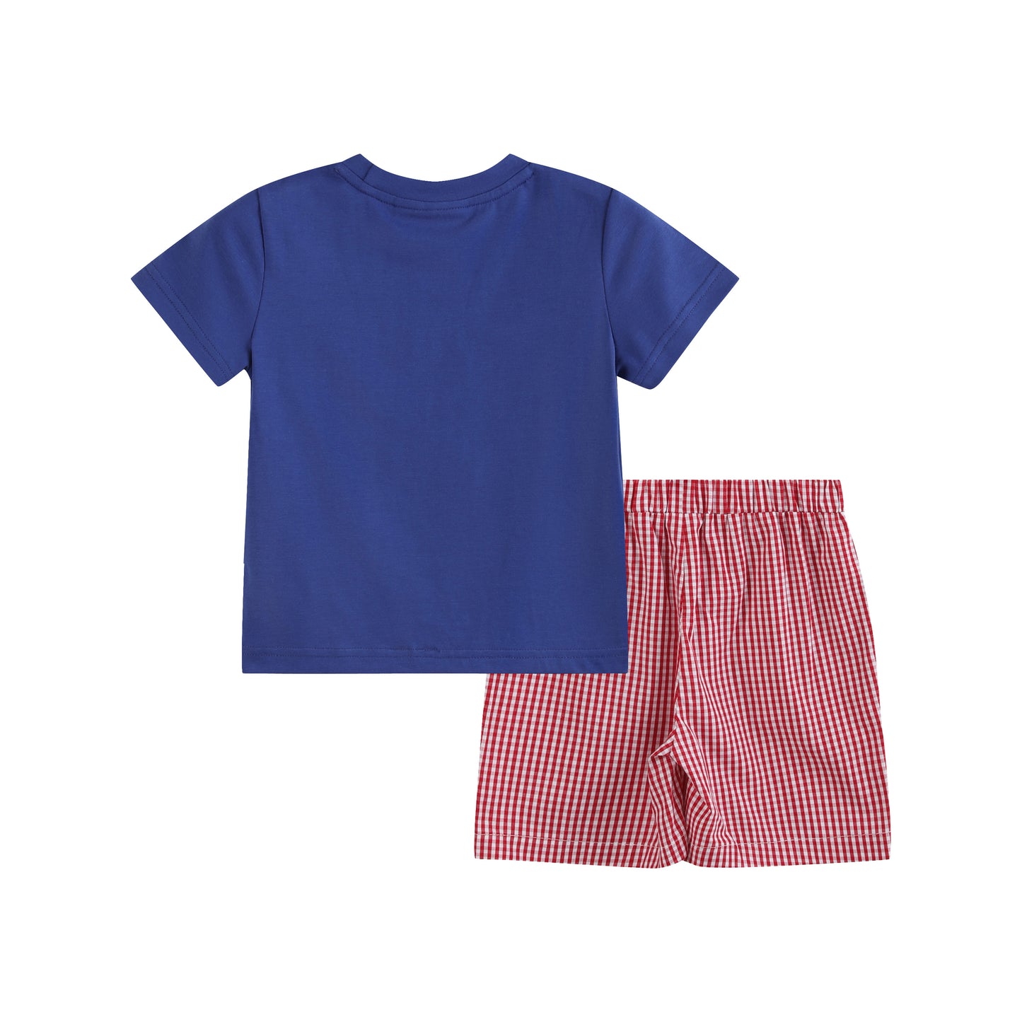 Red Gingham and Blue Baseball Smocked Shirt and Short Set