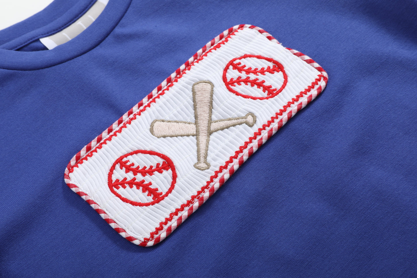 Red Gingham and Blue Baseball Smocked Shirt and Short Set