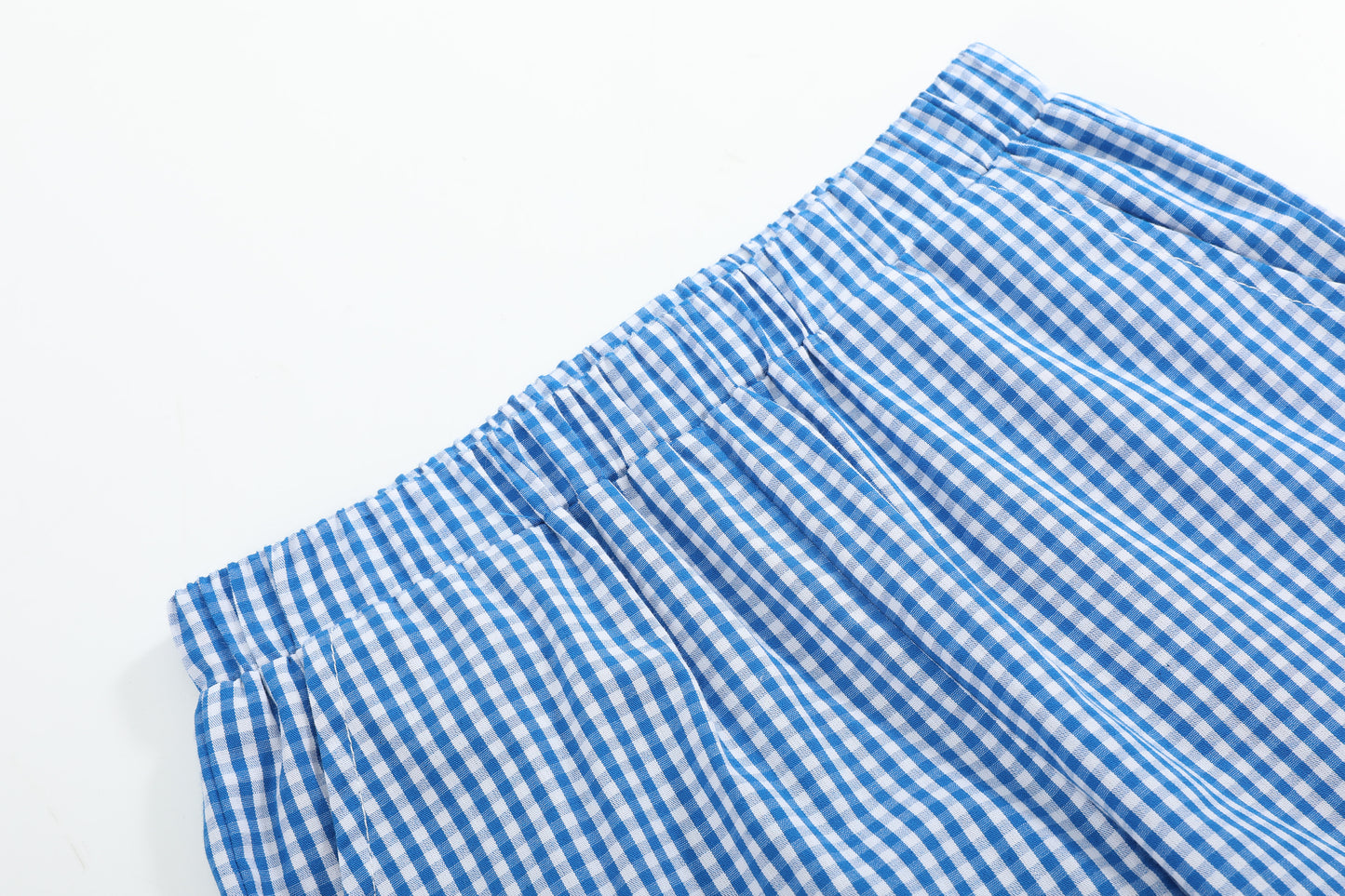 Red Gingham and Blue Baseball Shirt and Shorts Set