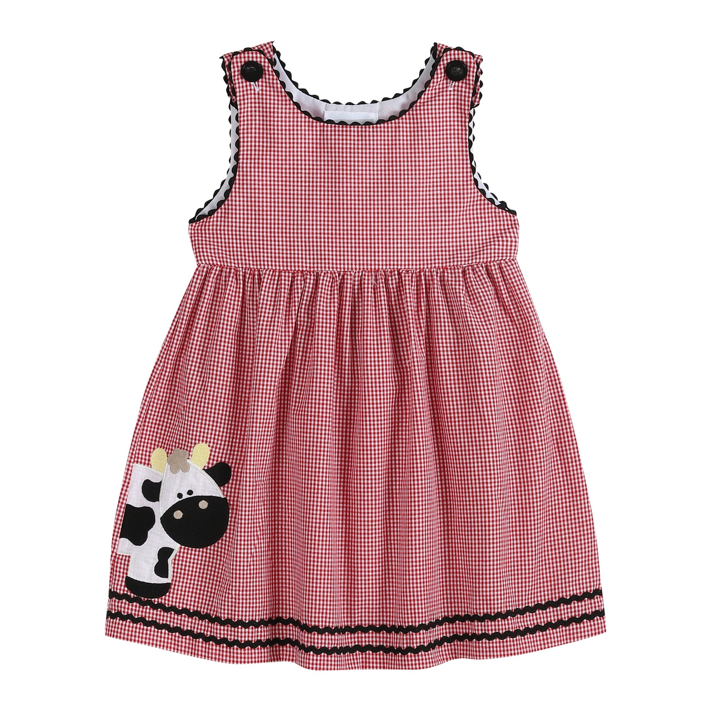 Red Gingham Cow Button Dress