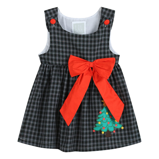 Black Tweed Plaid Christmas Tree Dress with Big Bow