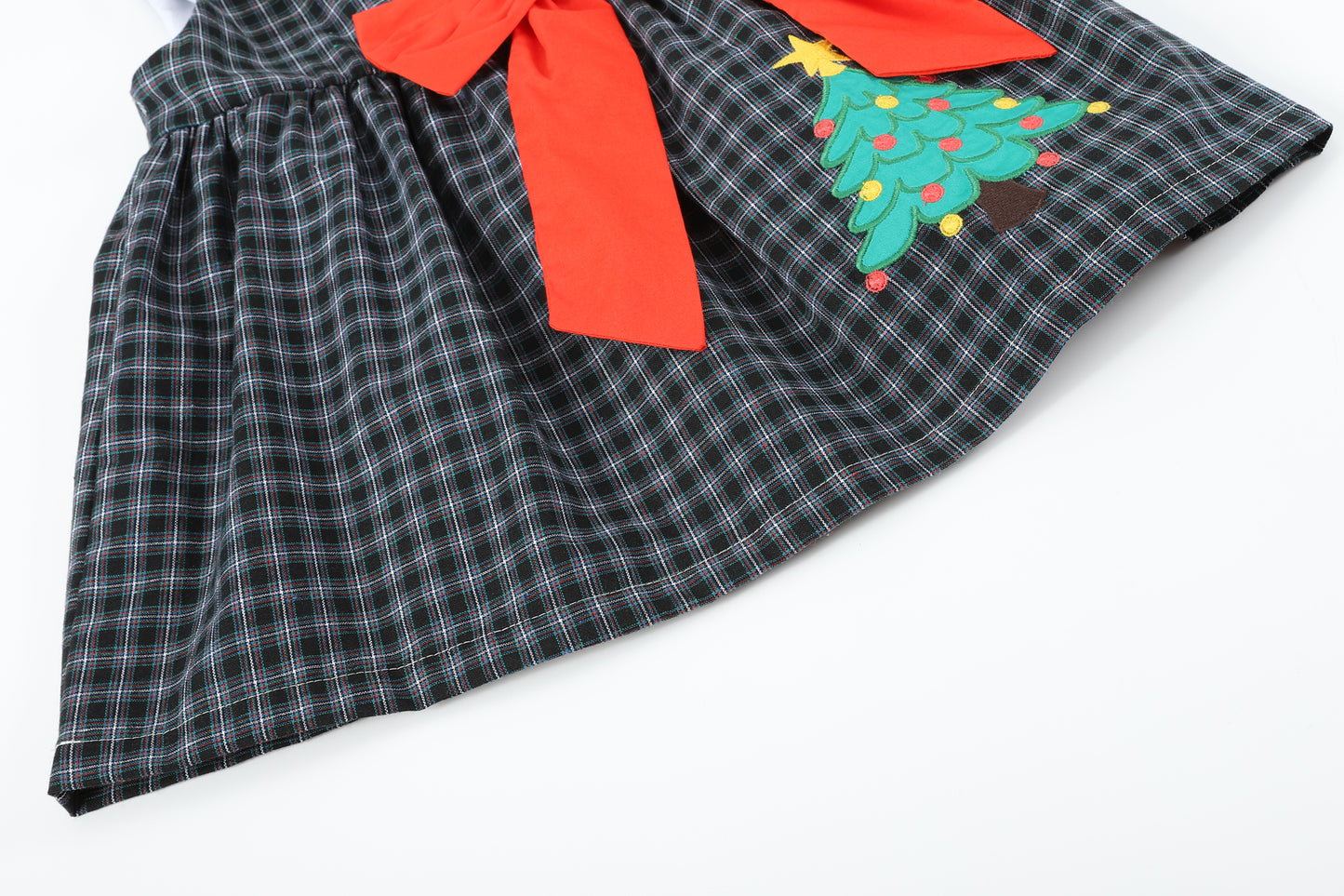 Black Tweed Plaid Christmas Tree Dress with Big Bow