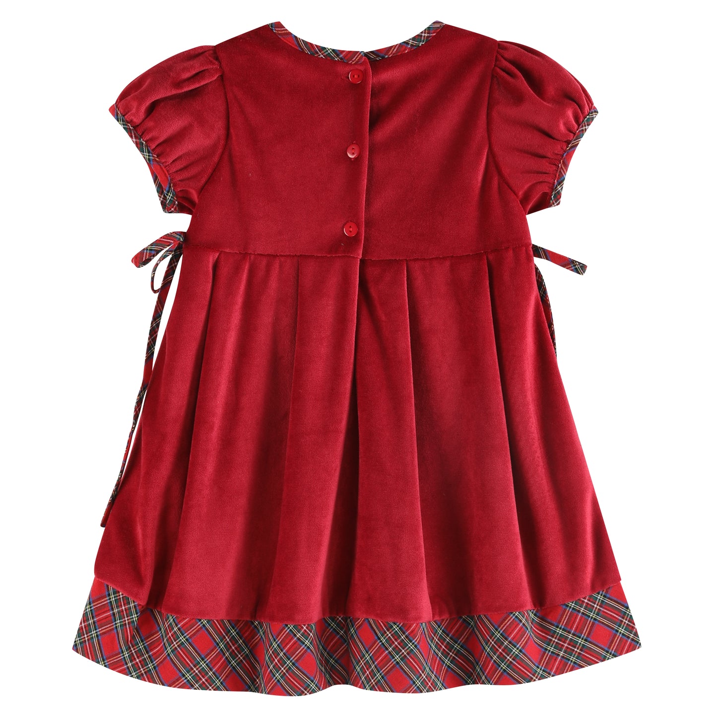 Red Velour and Christmas Plaid Bow Dress