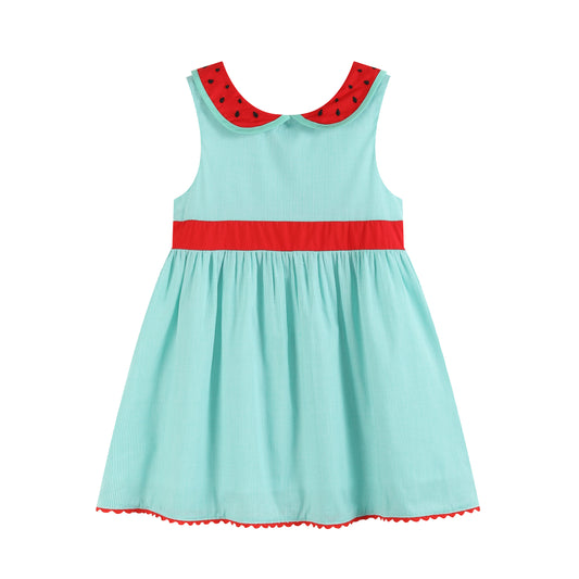 Green Gingham Watermelon-Collar Sleeveless A-Line Dress