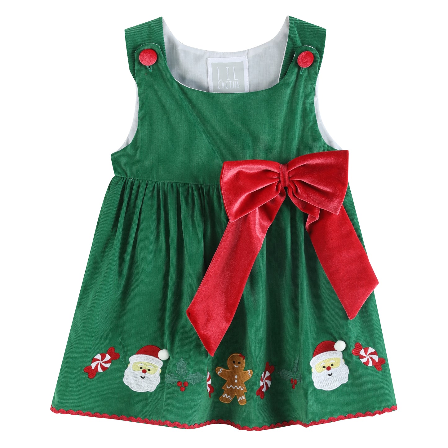 Green Corduroy Christmas Applique Dress