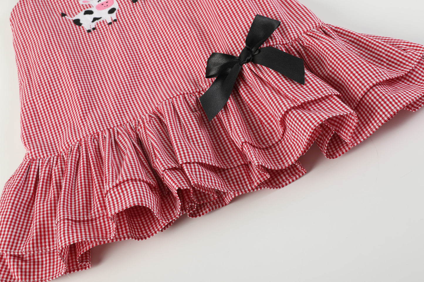 Red Gingham Mama and Baby Cow Ruffle Bow Dress