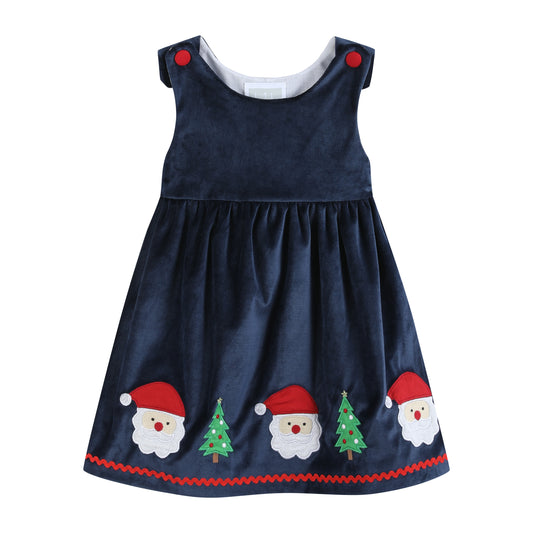 Navy Blue Velvet Santa Christmas Jumper Dress