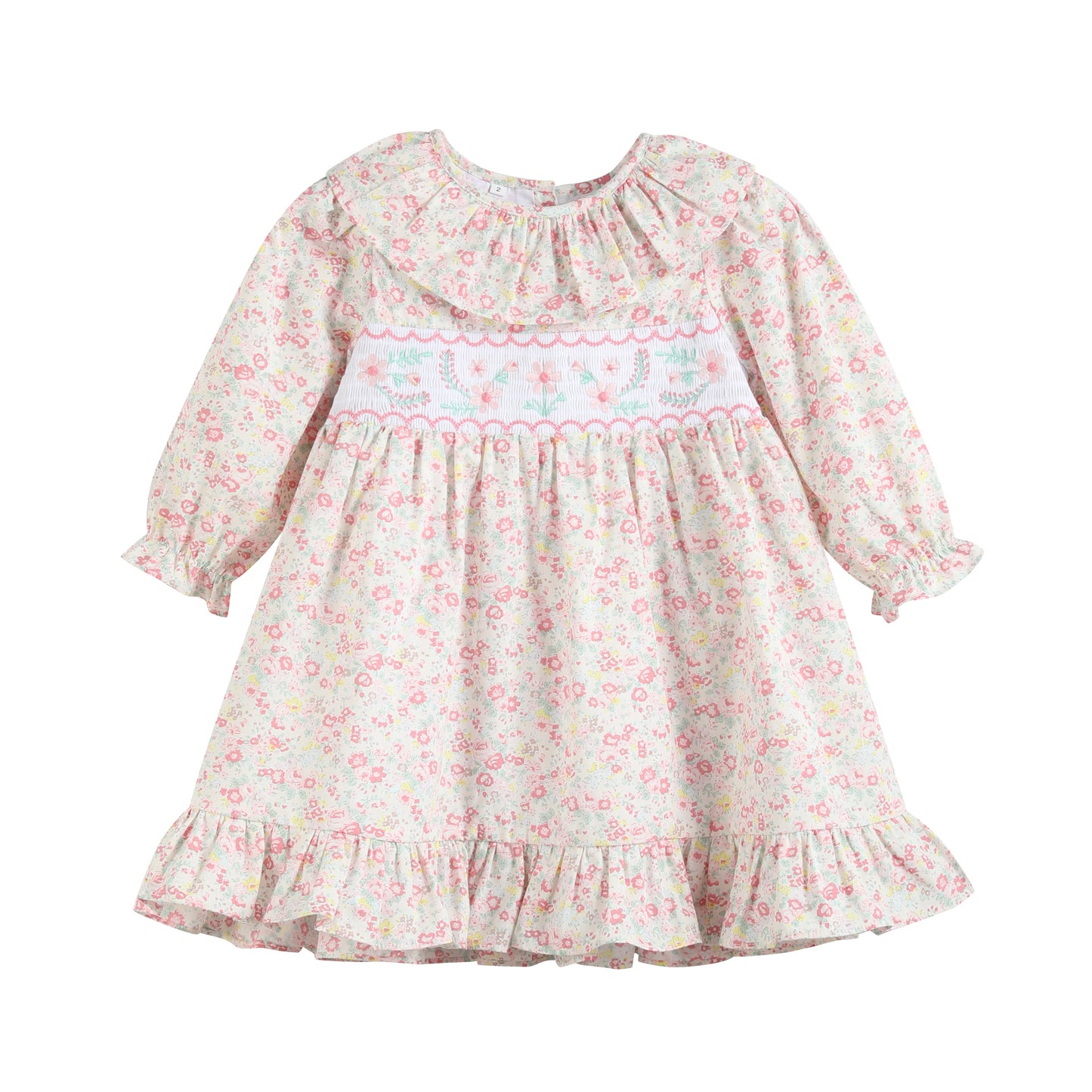 Floral Collared Smocked Ruffle Dress