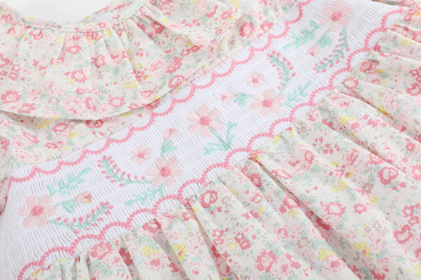 Floral Collared Smocked Ruffle Dress