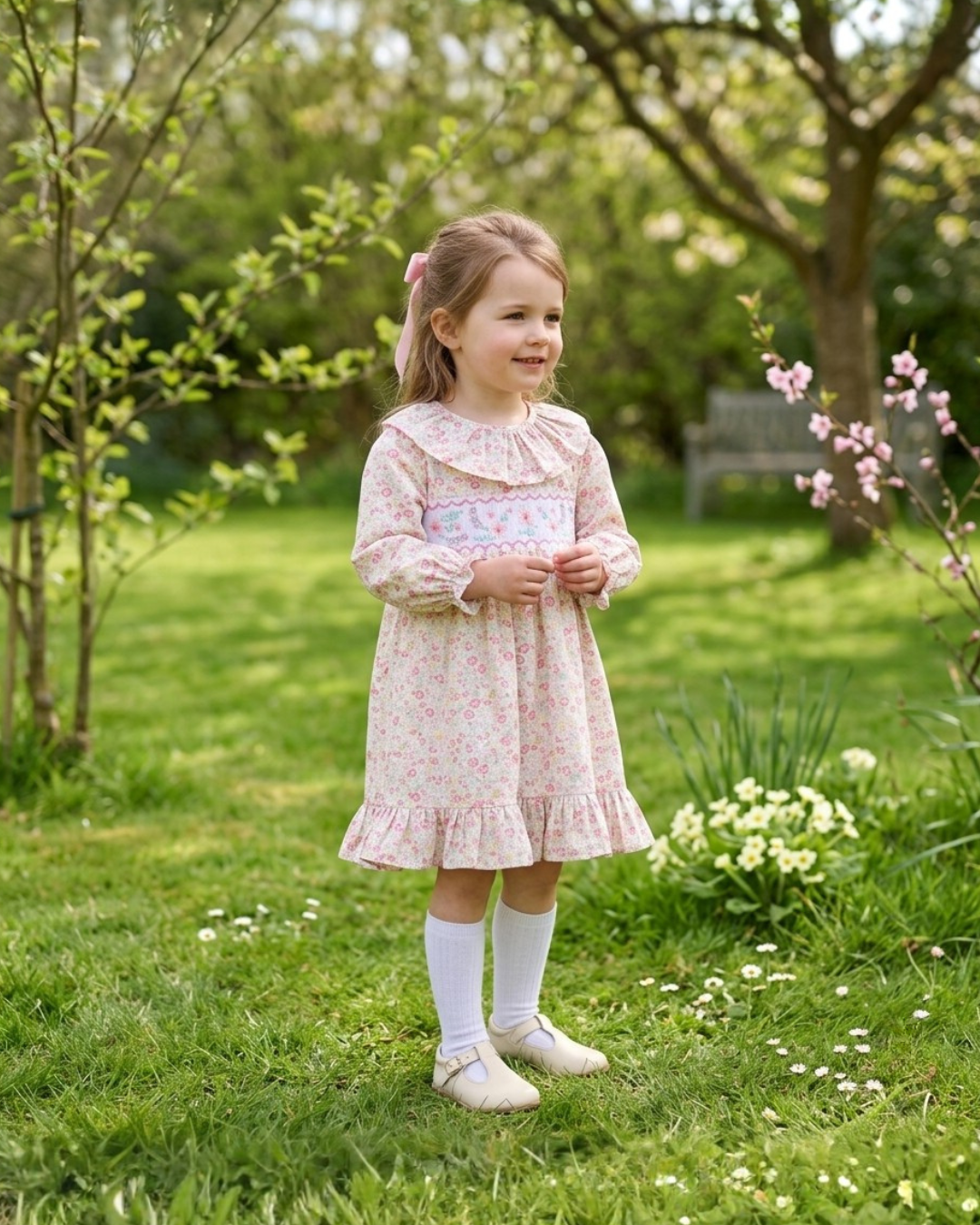 Floral Collared Smocked Ruffle Dress