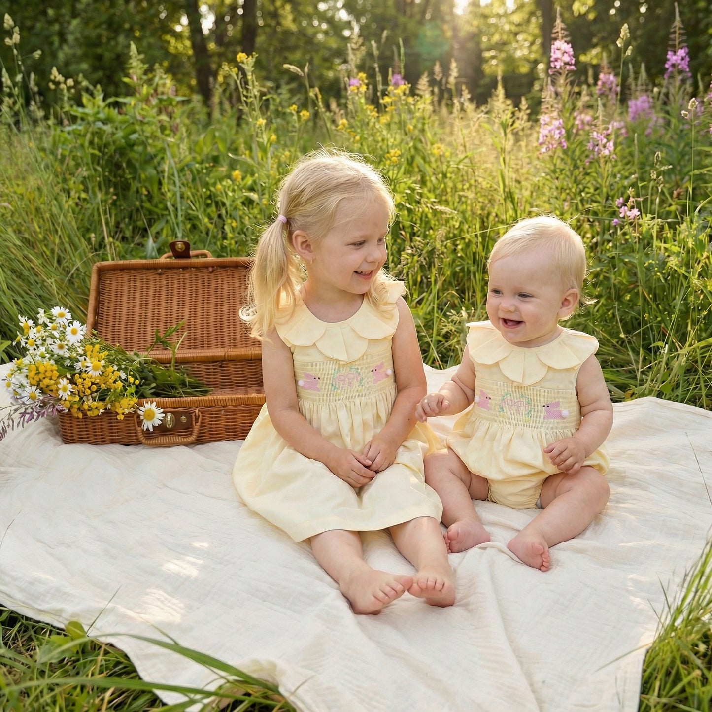 Yellow Petal Collared Smocked Bubble Romper