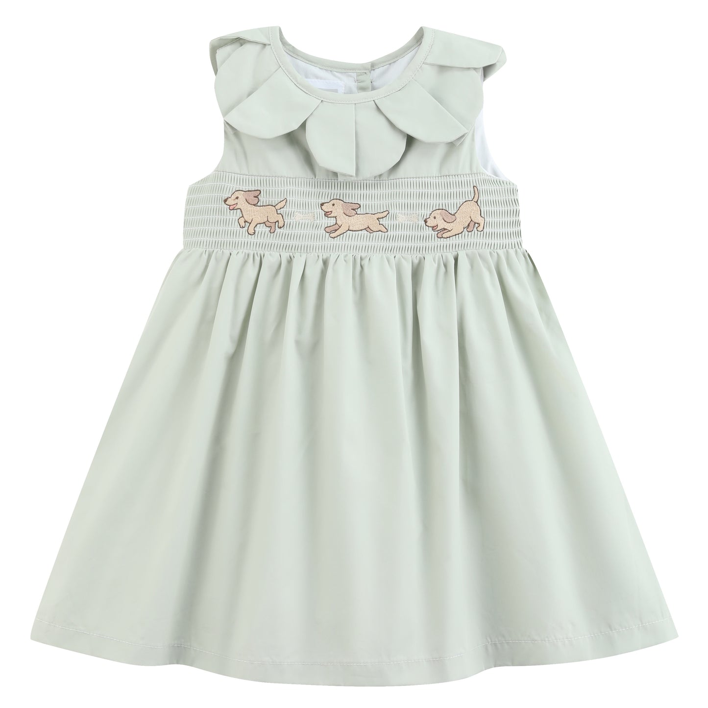 Sage Green Puppy Dog Petal Smocked Dress