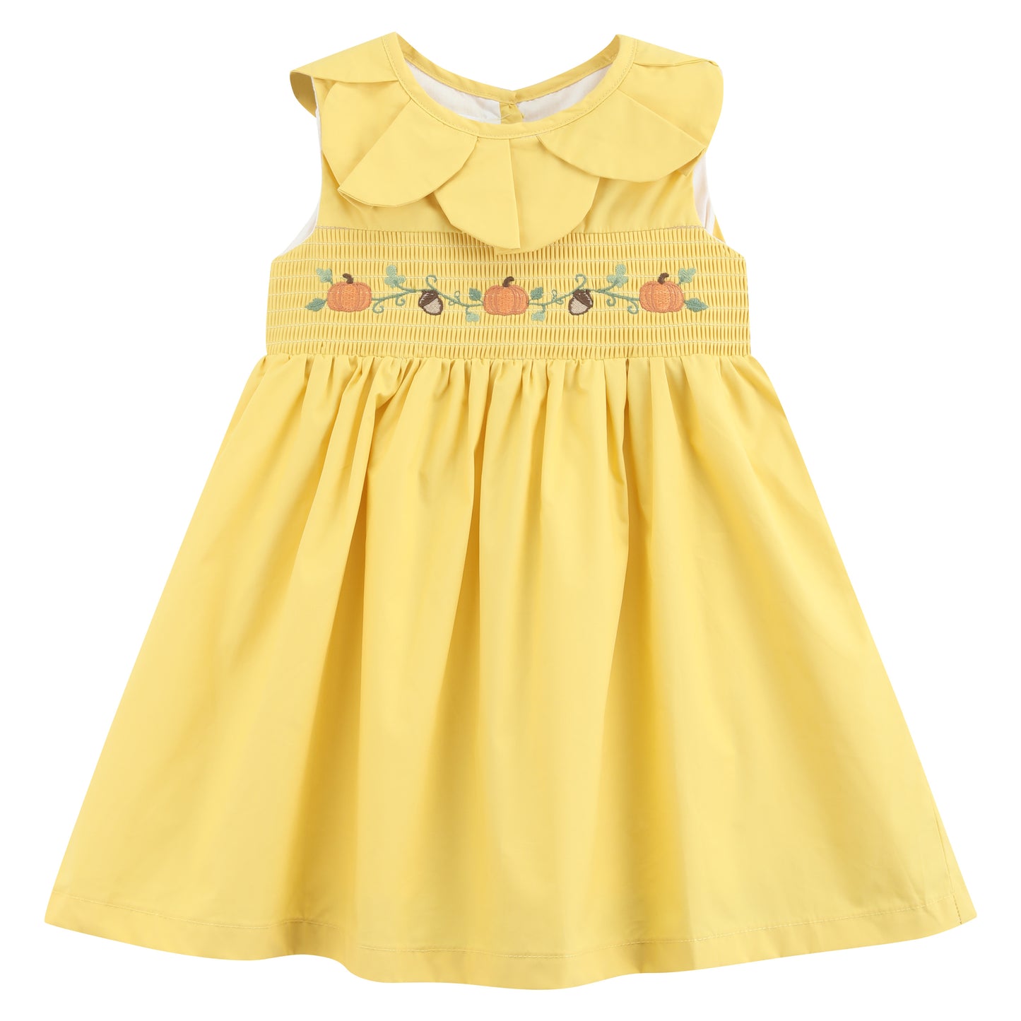 Golden Wheat Pumpkin Smocked Petal Collar Dress