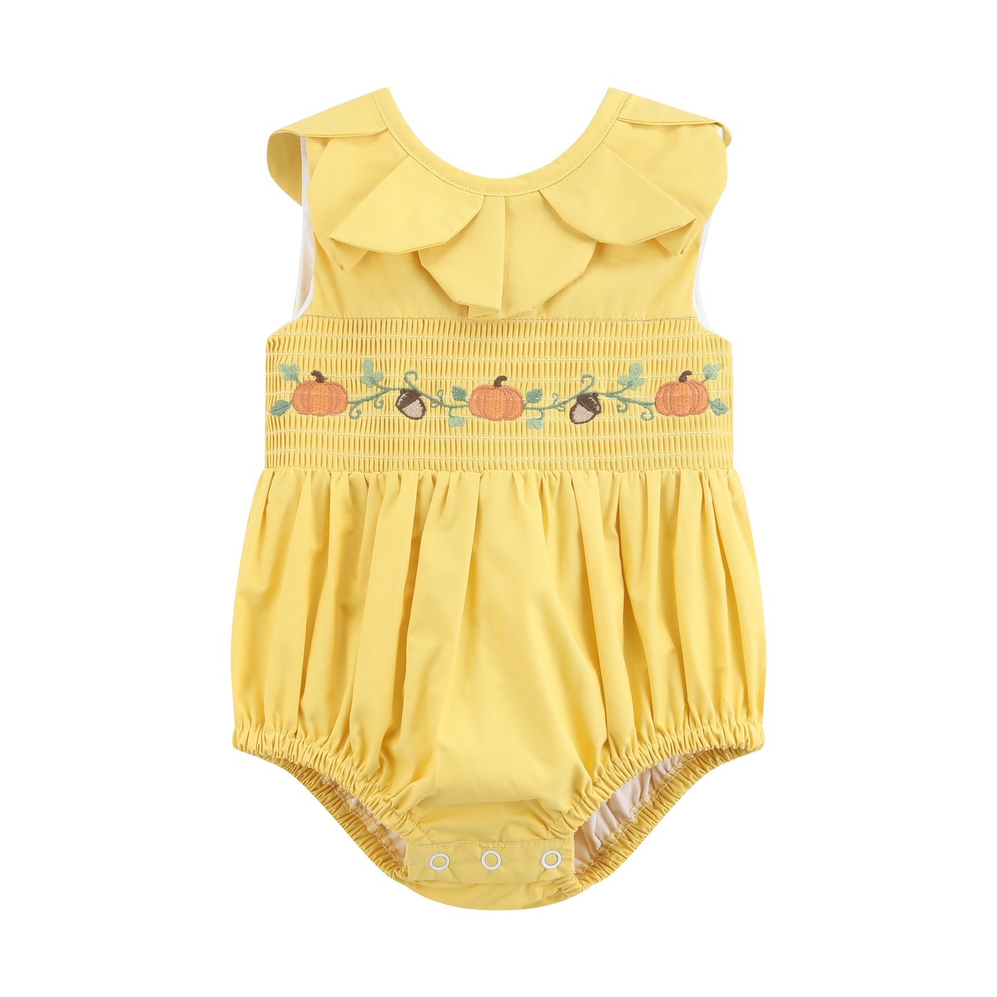 Golden Wheat Pumpkin Smocked Petal Collar Romper
