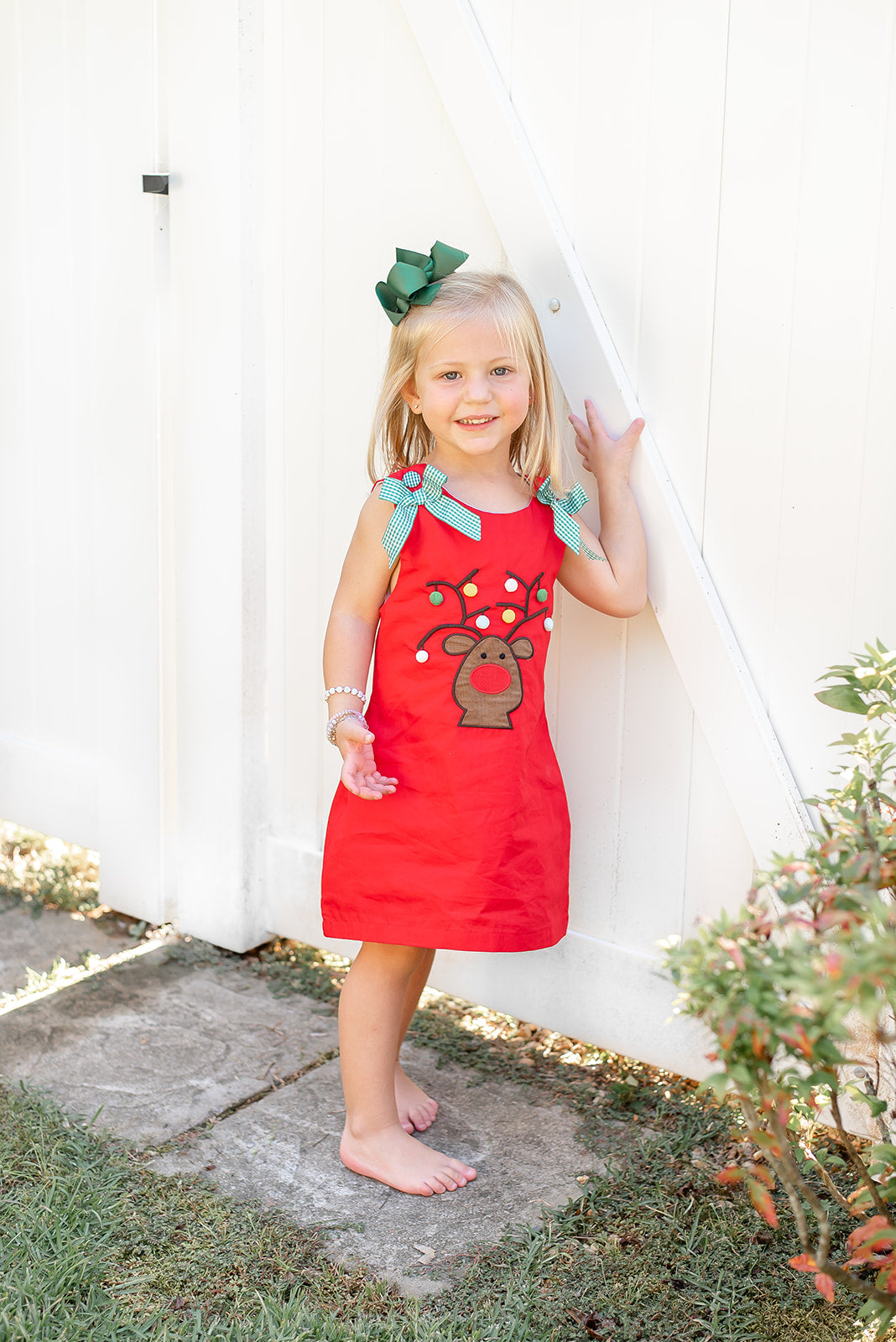 Red Reindeer with PomPoms and Bows Swing Dress