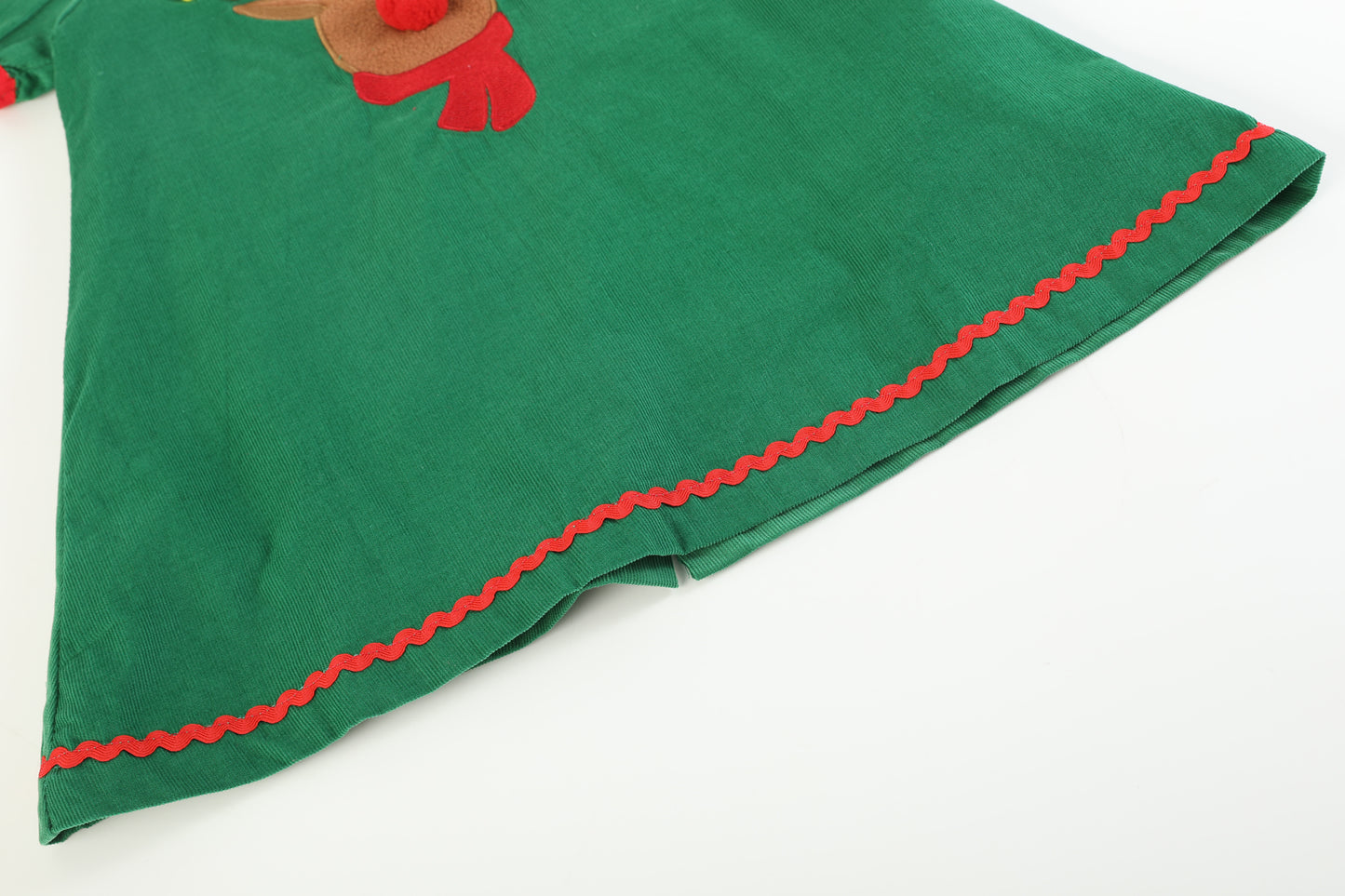 Green Corduroy Sherpa Reindeer Dress