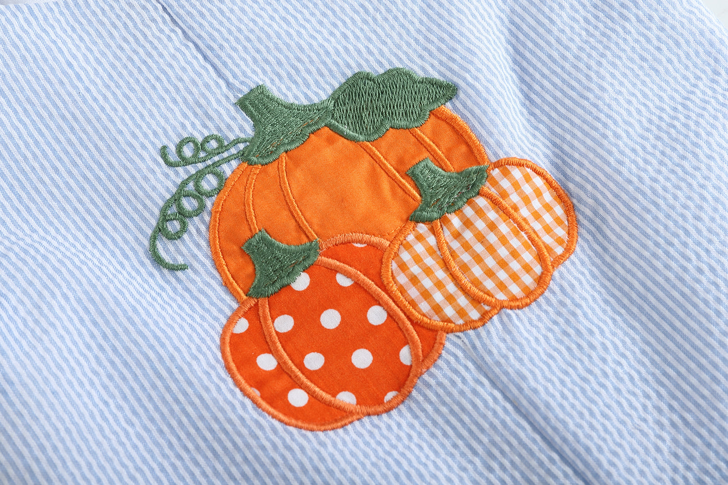 Blue Seersucker Pumpkin Shortalls